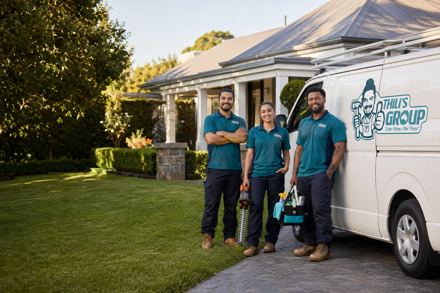 The Thili's Group property care team beside their service vehicle